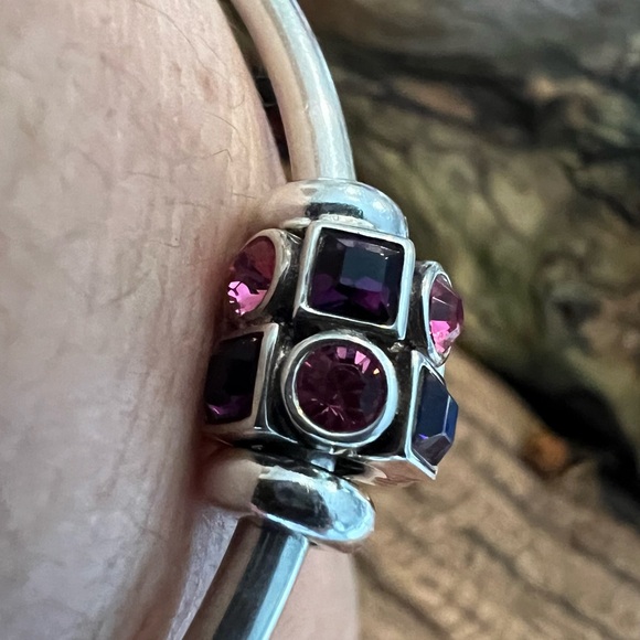 New Chamilia Swarovski Charm Bead Circles Squares Pink Purple Sterling Silver - Picture 7 of 7